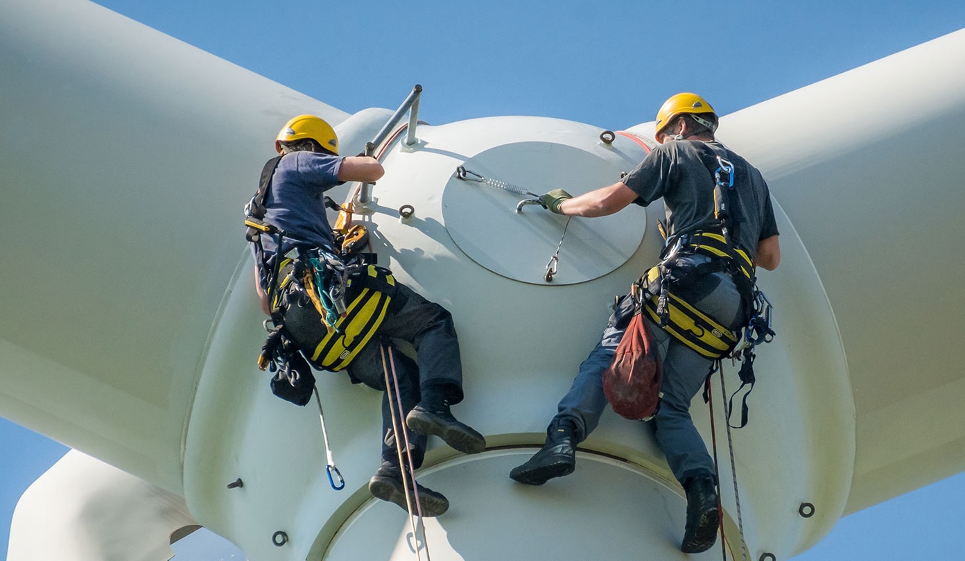 Workers on a wind turbine